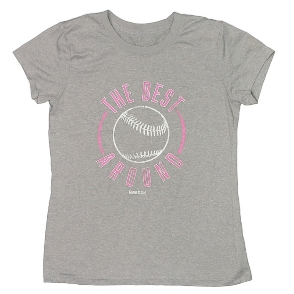 Reebok "The Best Around" Grey Baseball Tee T-Shirt Girl's Large L (12-14) Sporty
